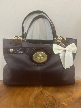 Coach Penelope Leather Satchel with Embossed Snakeskin Trim
